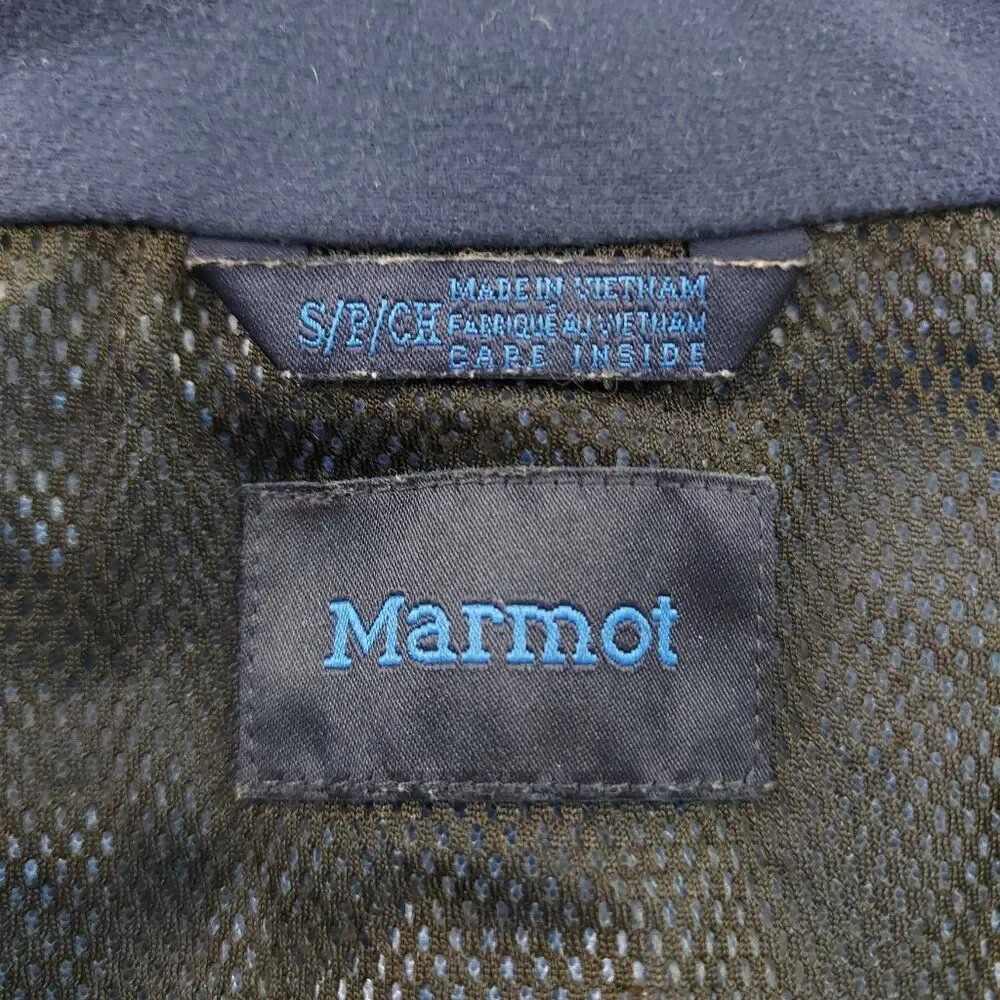 Marmot Jacket Kids Small Blue Softshell Hooded Full Zip Snap Outdoor Travel